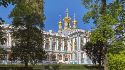 Catherine Palace and church of the Resurrection of Christ in Pushkin, St Petersburg