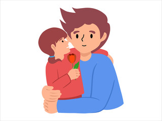 Hand drawn Daughter gives Father flower illustration