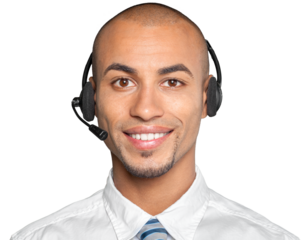 Portrait of a smiling man with headset working as a call center operator