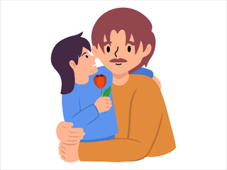 Hand drawn Daughter gives Father flower illustration