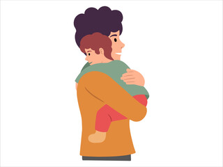 Father hugging son or avatar icon illustration