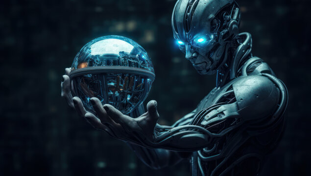 Robotic Monster: Futuristic Cyberpunk Concept of AI Taking Over the World