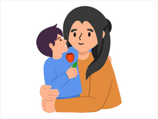 Son gives Mother flower or avatar icon illustration
