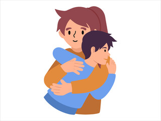 Mom hugging son or People Character illustration 