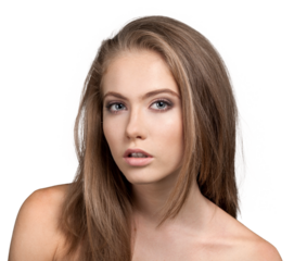 Close-up portrait of young woman  isolated on white background