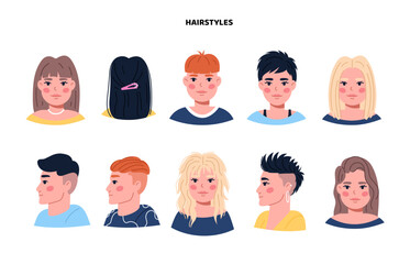 People with different hairstyles set