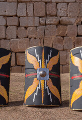 Line of roman shields supported on a javelin