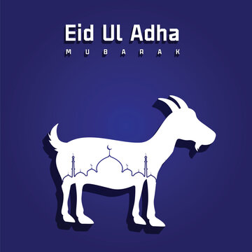 Eid al Adha traditional festival background with goat and moon