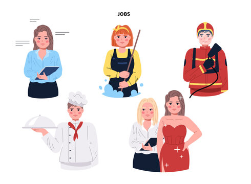 People at different jobs set