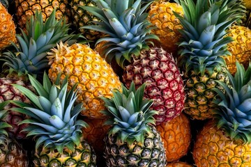 Immerse yourself in a vibrant and fun background adorned with colorful pineapples. AI Generated.