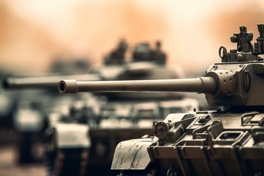 Detail of combat tanks, illustrated. Ai generated.