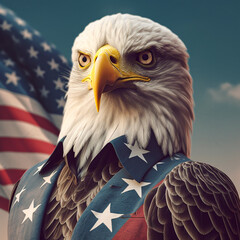 bald eagle with american flag