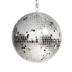 Shiny silver disco ball isolated on white - obrazy, fototapety, plakaty