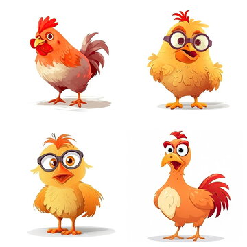 Cartoon character of chicken on white background