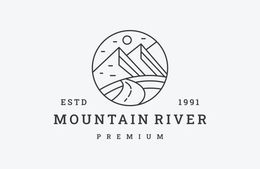 Mountain river logo vector icon illustration hipster vintage retro .