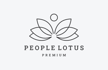 People lotus logo vector design. Abstract line drawing style.