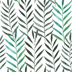 Fototapeta na wymiar Watercolor pattern with abstract tropical palm leaves. Hand drawn illustration
