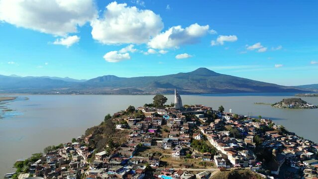 Drone's Orbit: Aerial Video of Janitzio Island in Lake Patzcuaro - Horizontal 
