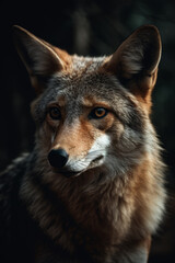 Naklejka na ściany i meble Portrait of Coyote Dramatic and Cinematic Lighting Photography, Generative AI