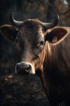 Portrait of Cow Dramatic and Cinematic Lighting Photography, Generative AI