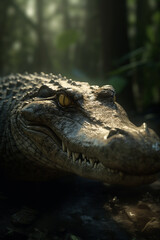 Fototapeta premium Portrait of Crocodile Dramatic and Cinematic Lighting Photography, Generative AI