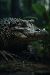 Fototapeta premium Portrait of Crocodile Dramatic and Cinematic Lighting Photography, Generative AI