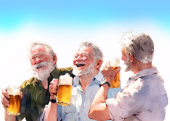 ビールを飲むシニア男性たち