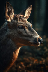 Naklejka na ściany i meble Portrait of Deer Dramatic and Cinematic Lighting Photography, Generative AI