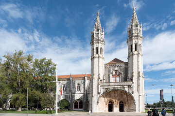 Fototapeta na wymiar Exterior of Jeronimos Monastery or Hieronymites Monastery in Belem, Lisbon in Portugal