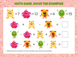 Math game for kids. Addition and subtraction.