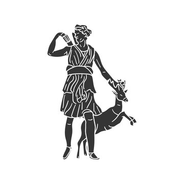 Artemis Greek Good Icon Silhouette Illustration. Greece Mythology Vector Graphic Pictogram Symbol Clip Art. Doodle Sketch Black Sign.