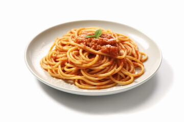 Delicious dish of Italian spaghetti on white. Generative AI image.