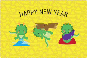 Happy New Year 2024年年賀状素材　竜初夢　黄色背景