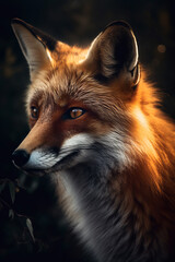 Fototapeta premium Portrait of Fox Dramatic and Cinematic Lighting Photography, Generative AI
