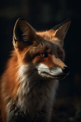 Fototapeta premium Portrait of Fox Dramatic and Cinematic Lighting Photography, Generative AI