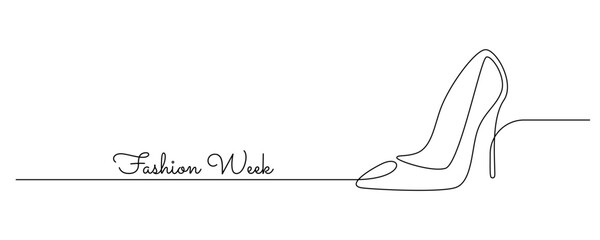 One continuous line drawing of high heels. Woman fashion shoes in simple linear style. Dance and shop banner in editable stroke. Doodle outline vector illustration