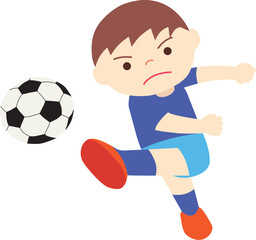 サッカーでシュートをする子供