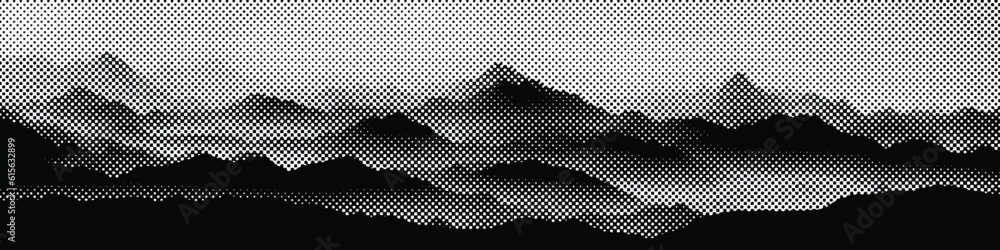 Wall mural vector halftone dots background, fading dot effect. imitation of a mountain landscape, banner, shade - Wall murals