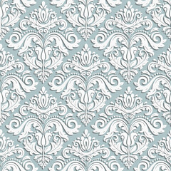 Seamless oriental ornament. Blue and white traditional oriental pattern with 3D elements, shadows and highlights