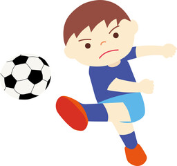 サッカーでシュートをする子供