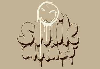 Obraz premium smiley face grafitti, smile always Graffiti slogan. hand drawn vector graffiti inspirational quote t shirt graphics design, outline, Smile always Graffiti style hand drawn lettering for t shirt