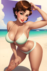 Illustration of a beautiful vintage pinup girl. (AI-generated fictional illustration)
