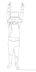 One continuous line of Man with Laptop head pointing with finger. Thin Line Illustration vector concept. Contour Drawing Creative ideas.