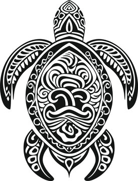 Sea turtle Maori style. Polynesian Tattoo sketch. For print, t-shirt, cards, fabric, tattoo. isolated	on white background