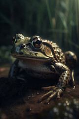 Fototapeta premium Portrait of Frog Dramatic and Cinematic Lighting Photography, Generative AI