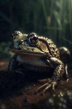 Portrait of Frog Dramatic and Cinematic Lighting Photography, Generative AI