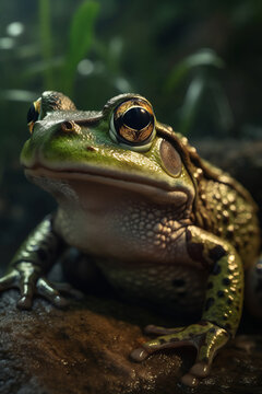 Portrait of Frog Dramatic and Cinematic Lighting Photography, Generative AI