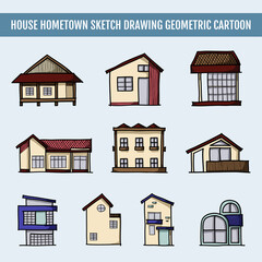 House hometown sketch drawing geometric cartoon
