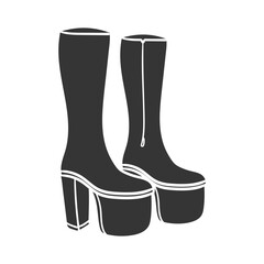 Platform Boots Icon Silhouette Illustration. Retro Fashion Wear Vector Graphic Pictogram Symbol Clip Art. Doodle Sketch Black Sign.