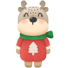 illustration of cute reindeer wearing green christmas scarf